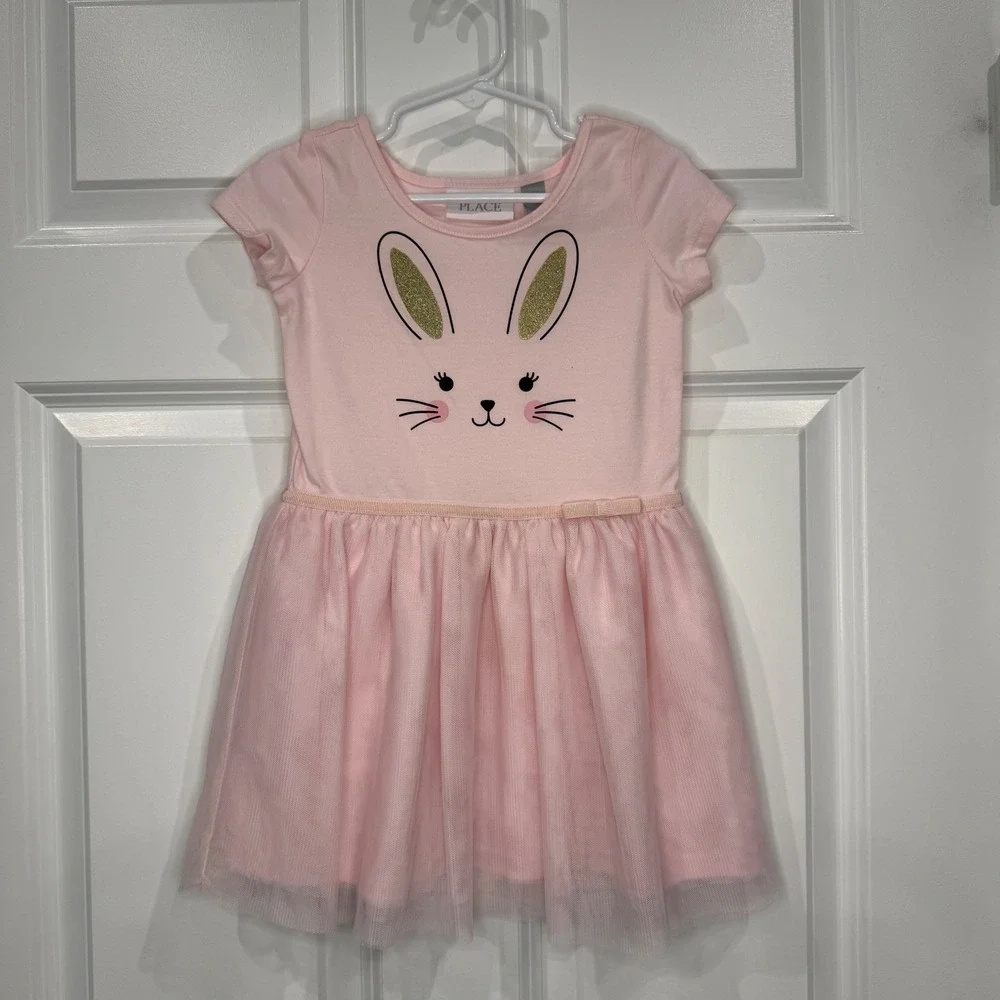 The Childrens Place Girls Pink‎ Bunny Tulle Dress Size 3T Easter Spring